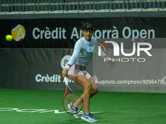 Tatjana Maria of Germany in action against Victoria Jiménez Kasintseva of Andorra during the Credit Andorra Open Women's Tennis Association...