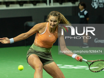 Victoria Jiménez Kasintseva of Andorra in action against Tatjana Maria of Germany during the Credit Andorra Open Women's Tennis Association...