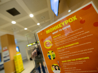 A sign announcing monkeypox informations is setup in International Airport Treviso A. Canova, in Treviso, Italy, on November 30, 2022.  (