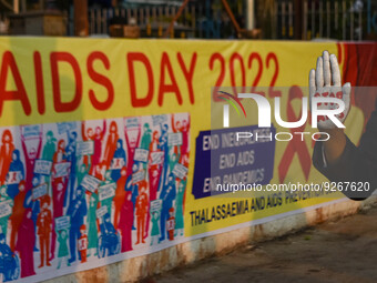 Activist of Thalassemia and AIDS prevention society organized a demonstration in Kolkata , India , on 1 December 2022 ,to raise awareness to...