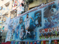 

A big size Argentine footballer Messi and others are being decorated as part of the celebration of the World Cup 2022 in Kolkata, India, o...