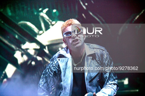 
Salmo is performing on stage during the Italian singer Music Concert Salmo - Flop Tour on December 2, 2022 at the PalaFlorio in Bari, Italy...