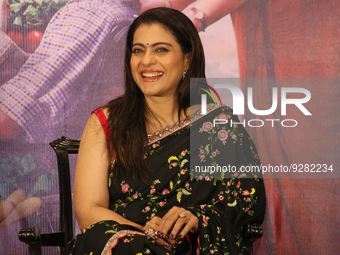 

Indian actress Kajol is reacting as she speaks to the media during a promotional event for her upcoming film Salaam Venky in Kolkata, Indi...
