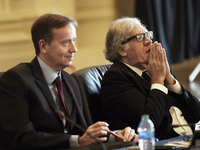 The Secretary of the Organization of the American State(OAS) Luis Almagro(right) alongside Chief of Staff Gonzalo Koncke(left) during an ext...