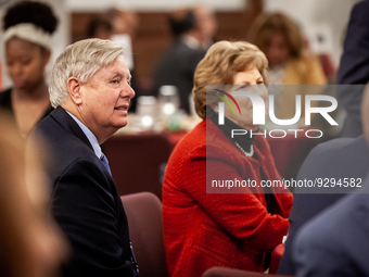 Senators Lindsey Graham (R-SC) (left) and Jeanne Shaheen (D-NH) attend a Senate briefing on Iran, hosted by the Organization of Iranian Amer...