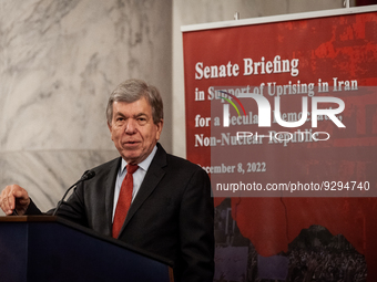 Retiring Senator Roy Blunt (R-MO) speaks at a Senate briefing on Iran, hosted by the Organization of Iranian American Communities, a group a...