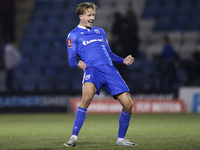 Will Wright of Gillingham celebrates the winning goal during the FA Cup ''nd round replay between Gillingham and Dagenham and Redbridge at t...
