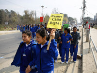 Nepalese students shout anti Indian slogan during a protest against the blockade of Nepal, in Kathmandu, Nepal, 27 November 2015. Pupils and...