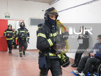 Madrid emergency services intervenes during an emergency drill of a bus fire in the tunnel of the Plaza de Castilla Transport Interchange in...