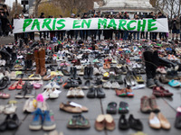 Thousands of shoes were placed at Place de la République to symbolise the hundred-of-thousands of people who were expectred to attend the ba...