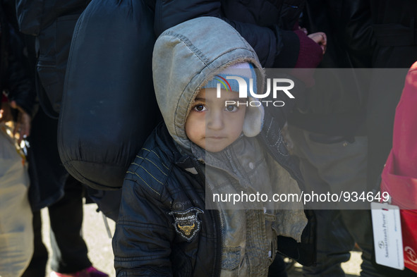 A Syrian child, inside the refugee camp in Sentilj on November 29, 2015. 