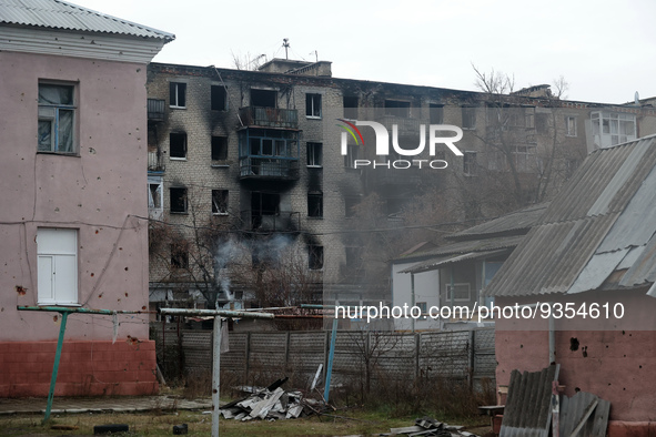 KHARKIV REGION, UKRAINE - DECEMBER 22, 2022 - Buildings destroyed as a result of shelling by the Russian troops in the city of Izium liberat...