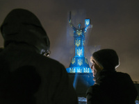 Motherland Monument illuminated by the world-famous Swiss light artist Gerry Hofstetter Before Christmas in Kyiv, Ukraine, 25 December 2022...
