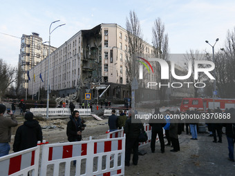 A general view of a damaged hotel building after missiles attack in Kyiv, Ukraine 31 December 2022, amid Russia's invasion of Ukraine. Russi...