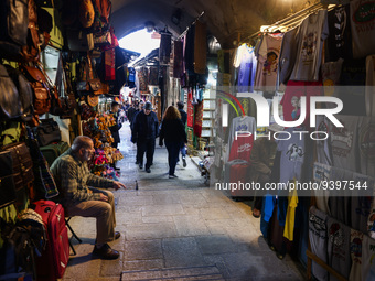 Street market in the Old City in Jerusalem, Israel on December 29, 2022. (