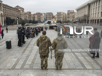 Relatives, friends and comrades attend the funeral ceremony for Oleg Yurchenko, Ukrainian officer, who was killed in a battle against Russia...