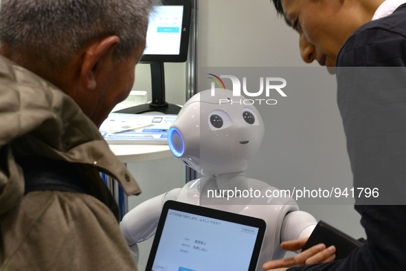 Pepper, a humanoid robot  on display at the International Robot Exhibition 2015 on December 4, 2015, Tokyo, Japan. The Robot Exhibition 2015...