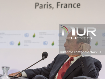 Former Mayor of New York City, Michael Bloomberg delivers a speech during the Climate Summit for Local Leaders at the Paris Townhall in Pari...
