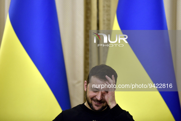 LVIV, UKRAINE - JANUARY 11, 2023 - President of Ukraine Volodymyr Zelenskyy attends a press conference following the 2nd Lublin Triangle Sum...