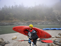 A Professional kayaker ready for the white water rafting at Trishuli River, 85Km from the capital Kathmandu, Nepal on 05 December, 2015.  (