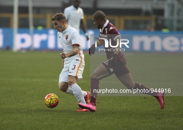Bruno Peres and Lucas Digne during the Seria A match  between Torino FC and AS Roma at the olympic stadium of turin on december 5, 2015 in t...