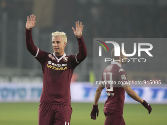 Maxi Lopez and Bruno Peres  at the end  the Seria A match  between Torino FC and AS Roma at the olympic stadium of turin on december 5, 2015...