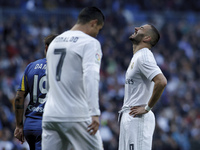 SPAIN, Madrid:Real Madrid's French forward Karim Benzema and Cristiano Ronaldo laments a missed opportunity during the Spanish League 2015/1...