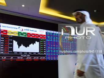 A Qatari investor follows the stock market activity at the Qatar Stock Exchange, in Doha,Qatar, on 16 January 2023. (
