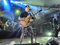 (L-R) Chris Tomson, Ezra Koenig and Chris Baio of the band Vampire Weekend perform in concert at Stubb's on April 25, 2014 in Austin, Texas....