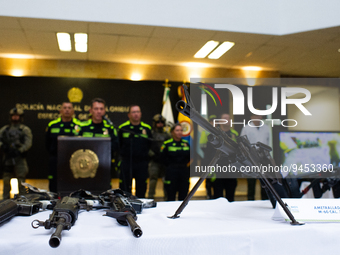 Colombian police General Henry Sanabria gives a press conference in Bogota, Colombia, after Colombian transit police ceased firearms and FAR...