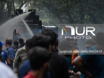 
Riot police use water cannons and teargas to dissolve Inter-University Student Federation Protesters (IUSF) during a protest in Colombo, S...