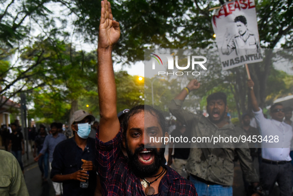 Inter-University Students Federation (IUSF) shout a slogan near Colombo, Sri Lanka January 16, 2023 