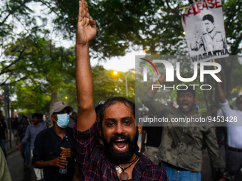 Inter-University Students Federation (IUSF) shout a slogan near Colombo, Sri Lanka January 16, 2023 (