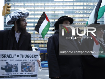 Demonstrators representing Jewish and Palestinian organizations cite demands for the release of political prisoners held by the State of Isr...