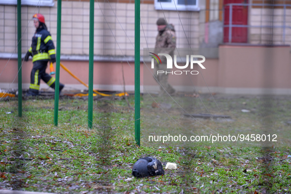 BROVARY, UKRAINE - JANUARY 18, 2023 - A response effort to the fatal crash of the helicopter which took place near a kindergarten and a resi...