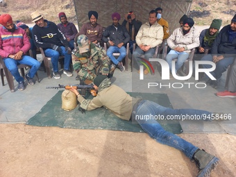 Indian Army ( Mendhar Gunners) imparting weapon training to VDC members and border villagers in Mendhar area of Poonch district in Jammu and...