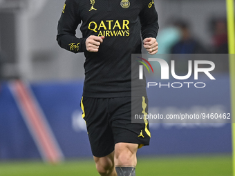 Paris Saint-Germain's Lionel Messi attends a team training session at Khalifa International Stadium in Doha ,Qatar on 18 January 2023. (