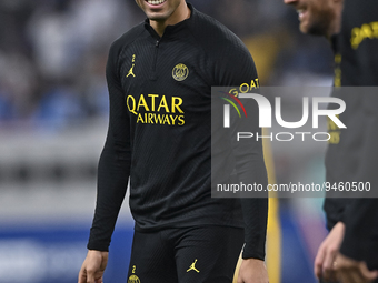 Paris Saint-Germain's Achraf Hakimi attends a team training session at Khalifa International Stadium in Doha ,Qatar on 18 January 2023. (