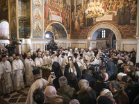 Orthodox Christian feast of Epiphany service led by Metropolitan Epiphanius I of Ukraine, head of the Orthodox Church of Ukraine inside Holy...