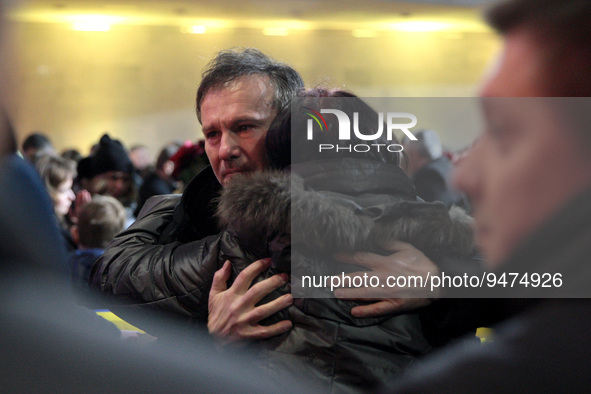 KYIV, UKRAINE - JANUARY 21, 2023 - Ukrainian singer Sviatoslav Vakarchuk offers his condolences during the lying-in-state ceremony of the le...