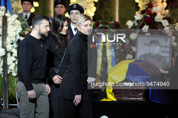 KYIV, UKRAINE - JANUARY 21, 2023 - President of Ukraine Volodymyr Zelenskyy and his spouse Olena Zelenska pay their last respects to the lea...