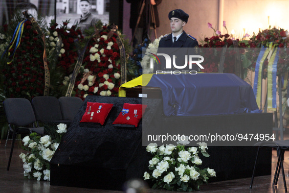 KYIV, UKRAINE - JANUARY 21, 2023 - The lying-in-state ceremony of the leadership of the Ukrainian Ministry of Internal Affairs who perished...