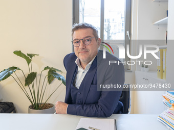 Laurent Kennes lawyer of the former MEP Pier Antonio Panzeri in his office while talking to the local press and international media in Bruss...