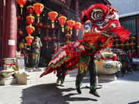 Lion dancers perform at a Chinese temple during celebrations for the Lunar New Year in Bangkok, Thailand, 22 January 2023. The Chinese lunar...