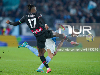 Rafael Leao of AC Milan and Adam Marusic of SS Lazio compete for the ball during the Serie A match between SS Lazio and AC Milan at Stadio O...