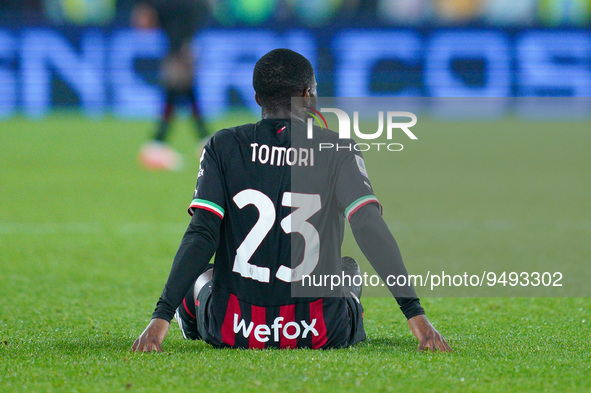 Fikayo Tomori of AC Milan leaves the pitch injured during the Serie A match between SS Lazio and AC Milan at Stadio Olimpico, Rome, Italy on...