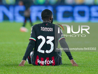 Fikayo Tomori of AC Milan leaves the pitch injured during the Serie A match between SS Lazio and AC Milan at Stadio Olimpico, Rome, Italy on...