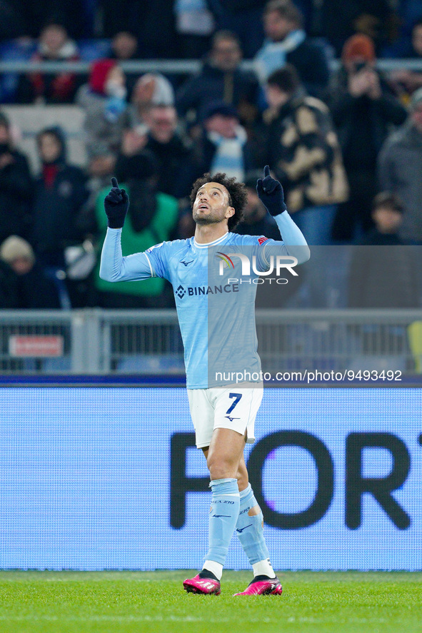 Felipe Anderson of SS Lazio celebrates during the Serie A match between SS Lazio and AC Milan at Stadio Olimpico, Rome, Italy on 24 January...