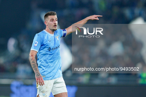 Sergej Milinkovic-Savic of SS Lazio gestures during the Serie A match between SS Lazio and AC Milan at Stadio Olimpico, Rome, Italy on 24 Ja...