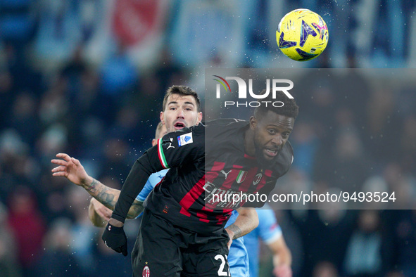 Divock Origi of AC Milan jumps for the ball during the Serie A match between SS Lazio and AC Milan at Stadio Olimpico, Rome, Italy on 24 Jan...